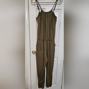 Source Unknown Green Sleeveless Jumpsuit with Elastic Waist